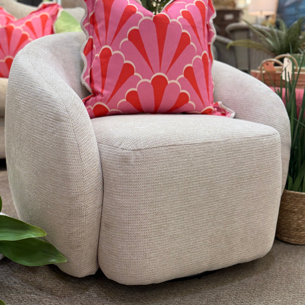 Modern Woven Beige Swivel Chair