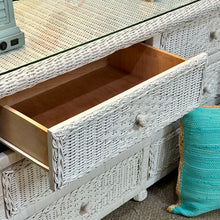 Load image into Gallery viewer, Glass Top Wicker Dresser
