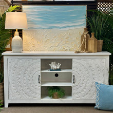 Load image into Gallery viewer, Whitewashed Carved Sliding DR Cabinet
