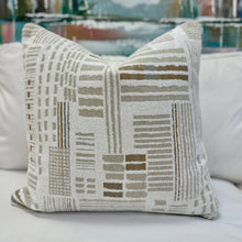 Load image into Gallery viewer, White/Taupe Abstract Down Pillow
