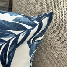 Load image into Gallery viewer, Blue Hue Palm Outdoor Pillow
