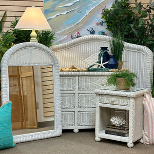 Queen White Wicker Headboard