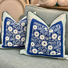 Load image into Gallery viewer, Teal Down Block Print Pillow
