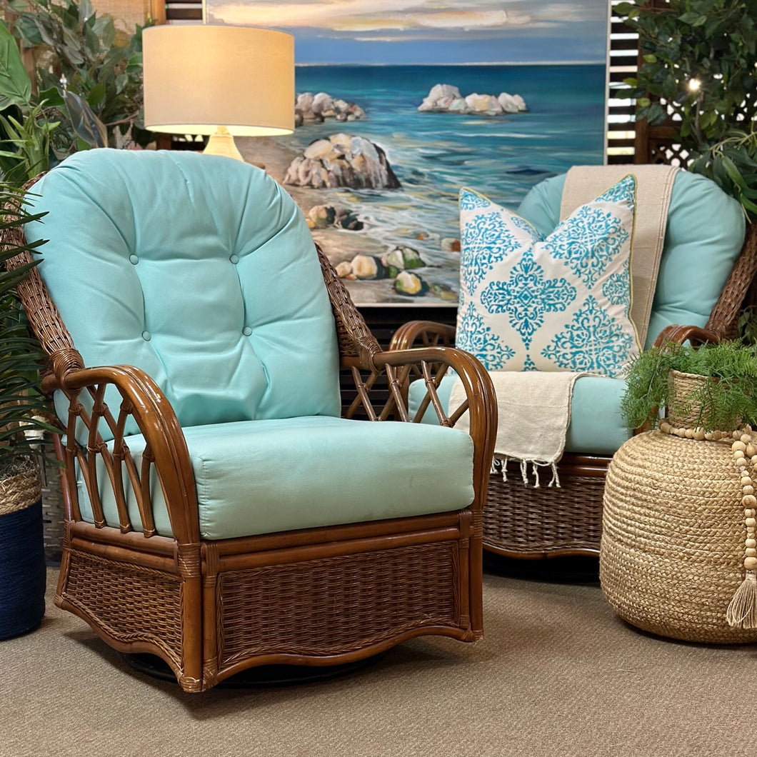 Aqua/Rattan Swivel Rocker