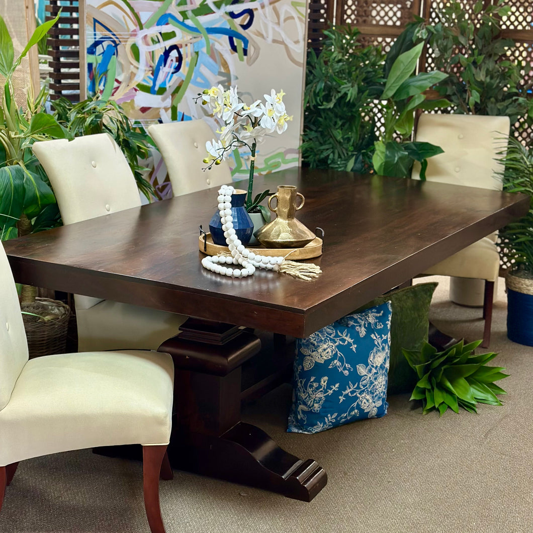 Dk Mocha Trestle Dining Table