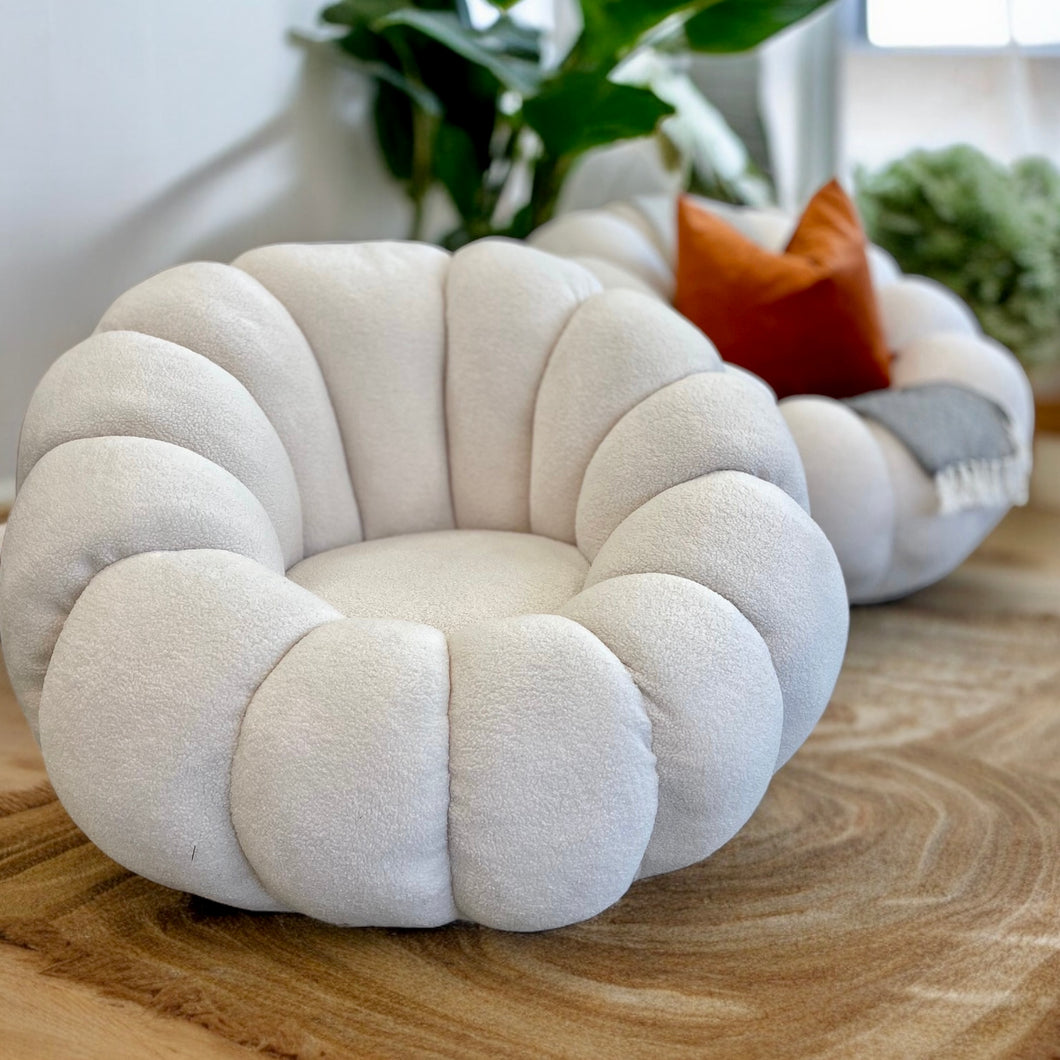 White Boucle Swivel Chair
