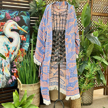 Load image into Gallery viewer, Blue/Coral Fish Kimono
