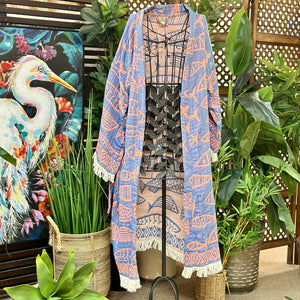 Blue/Coral Fish Kimono