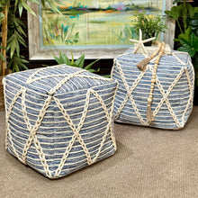 Load image into Gallery viewer, Blue &amp; White Rope Pouf
