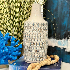 Med Ivory/Blue Textured Vase