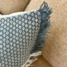 Load image into Gallery viewer, Blue/White Fringe Down Pillow

