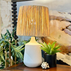 White Resin Lamp w/ Woven Shade