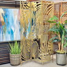 Load image into Gallery viewer, Gold 3-Panel Tropical Leaf Screen
