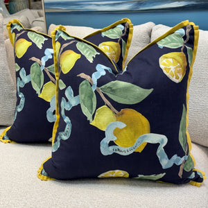 Navy Lemons Down Pillow