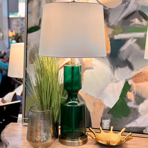 Emerald Glass and Steel Lamp