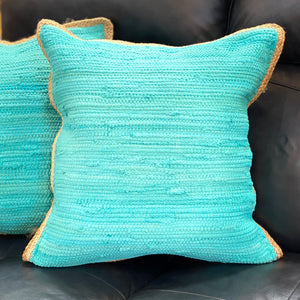Jute Trim Turquoise Pillow