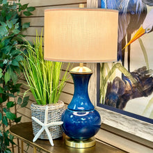 Load image into Gallery viewer, Navy Blue &amp; Brass Lamp
