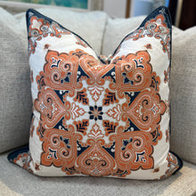 Load image into Gallery viewer, Orange/Navy Pattern Pillow
