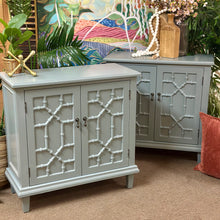 Load image into Gallery viewer, Teal Fretwork Cabinet
