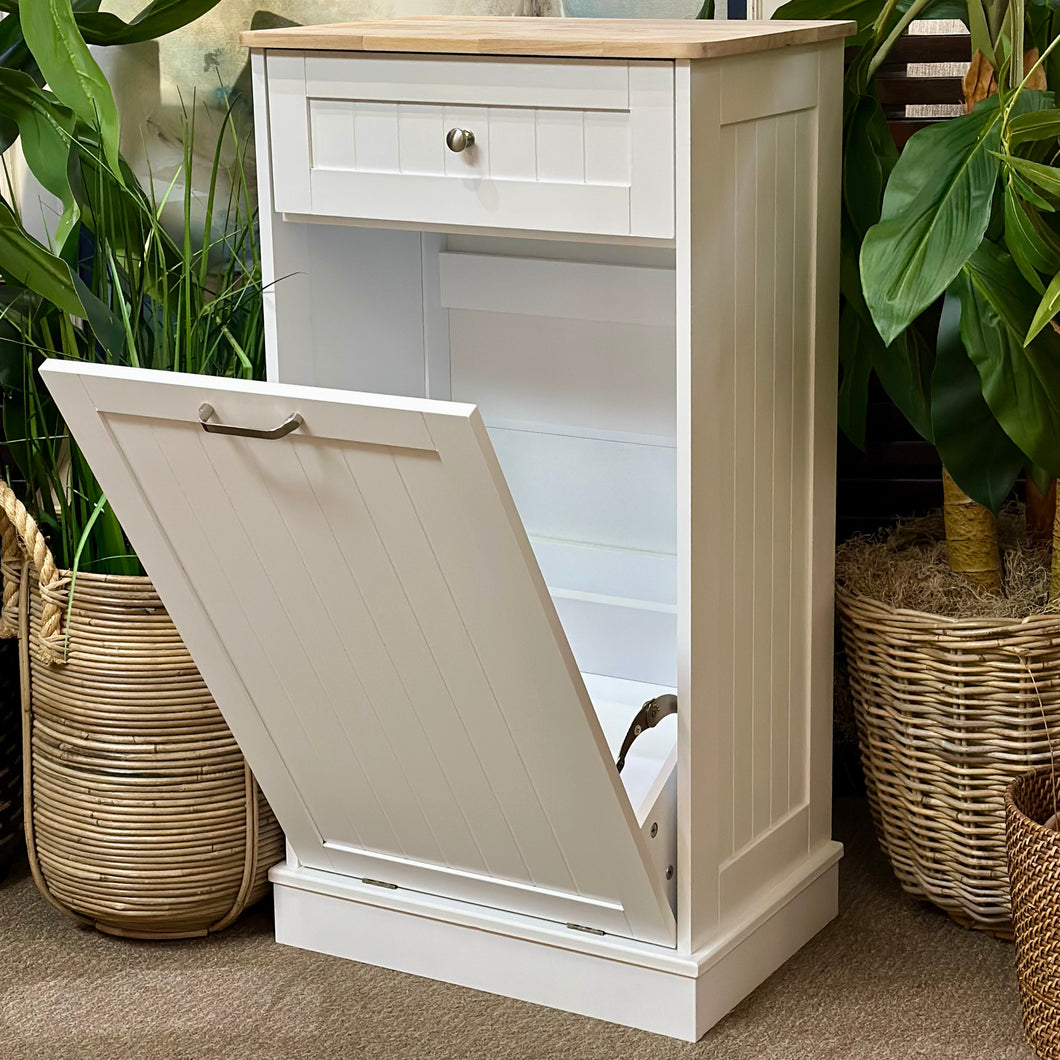 White Cabinet w/ Waste Can Storage