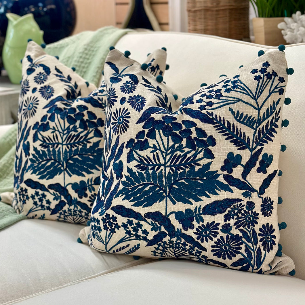 Blue Floral Down Pillow