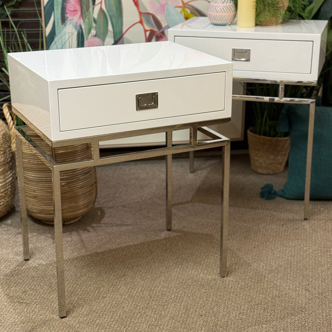 White & Chrome Nightstand