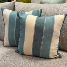 Load image into Gallery viewer, Blue/Aqua/White Striped Pillow
