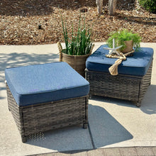 Load image into Gallery viewer, Blue/Wicker Outdoor Ottoman
