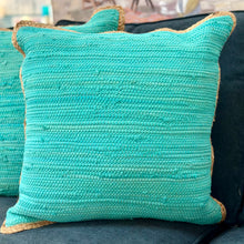 Load image into Gallery viewer, Jute Trim Turquoise Pillow
