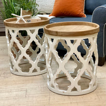 Load image into Gallery viewer, Wood &amp; White Lattice Side Table
