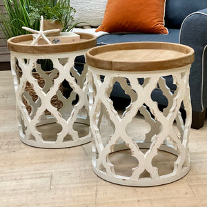 Wood & White Lattice Side Table