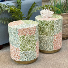 Load image into Gallery viewer, Pink &amp; Green Capiz Garden Stool
