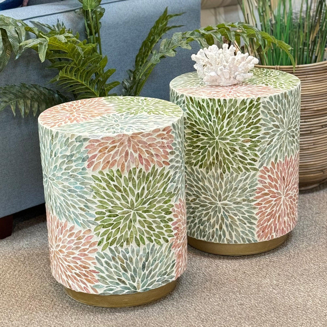 Pink & Green Capiz Garden Stool