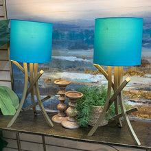 Load image into Gallery viewer, Petite Gold Lamp Turquoise Shade
