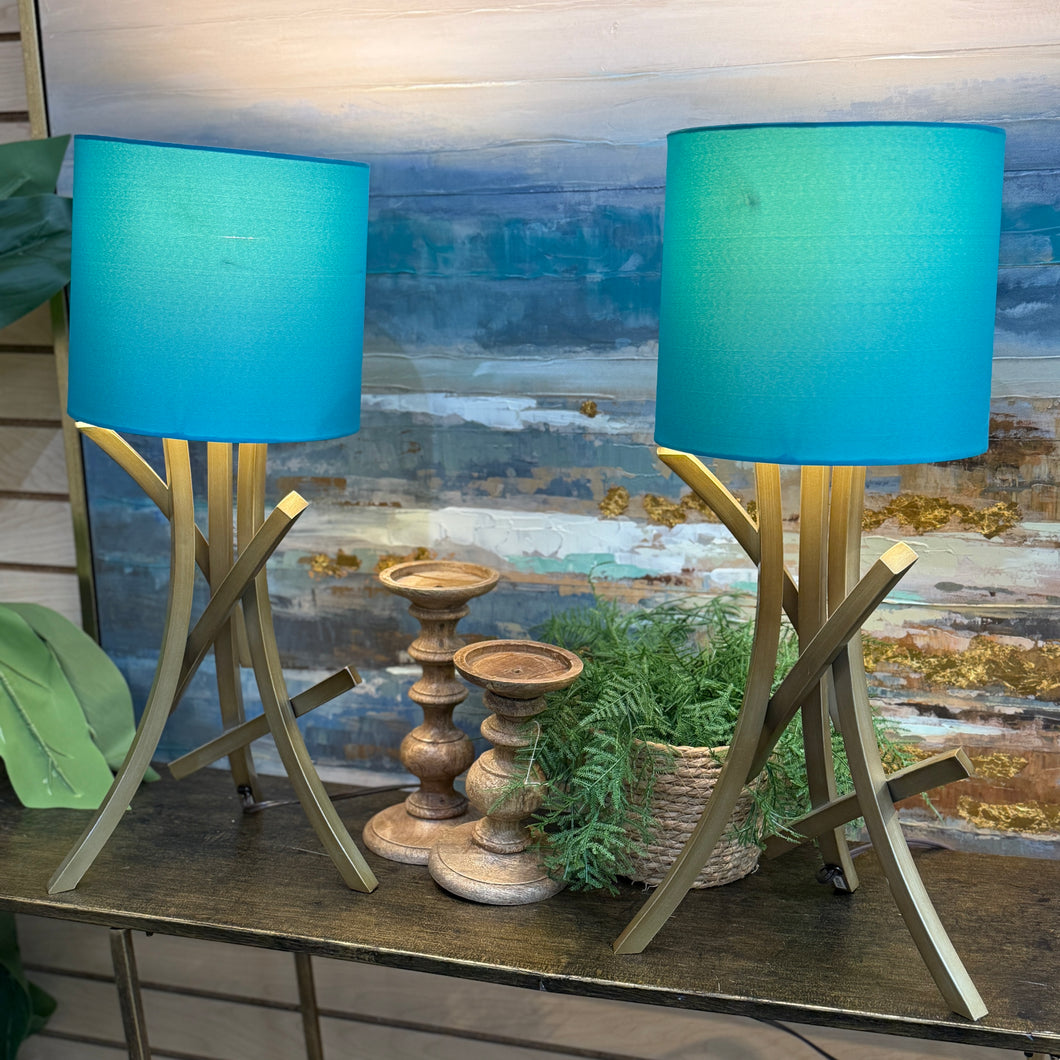 Petite Gold Lamp Turquoise Shade