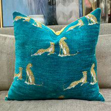 Load image into Gallery viewer, Aquamarine Cheetah Down Pillow

