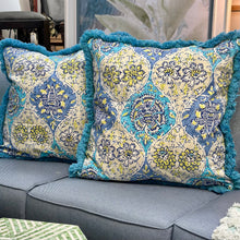 Load image into Gallery viewer, Turquoise Print W/Fringe Pillow
