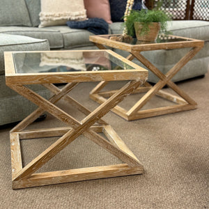 Washed Wood & Glass End Table