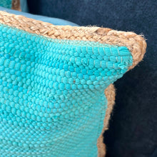 Load image into Gallery viewer, Jute Trim Turquoise Pillow
