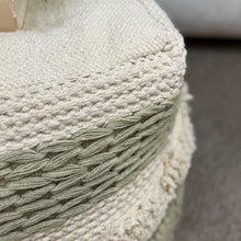 Load image into Gallery viewer, Green &amp; Beige Fringe Pouf
