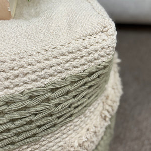 Green & Beige Fringe Pouf