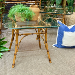 Bamboo Look Glass Top Side Table