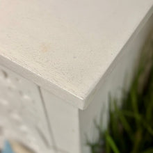 Load image into Gallery viewer, Whitewashed Carved Sliding DR Cabinet
