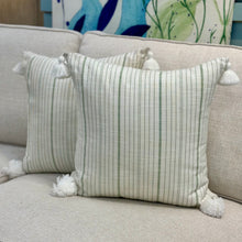 Load image into Gallery viewer, Green &amp; White Striped Outdoor Pillow

