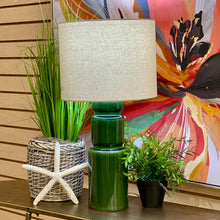 Load image into Gallery viewer, Green Ceramic Lamp w/ Linen Shade
