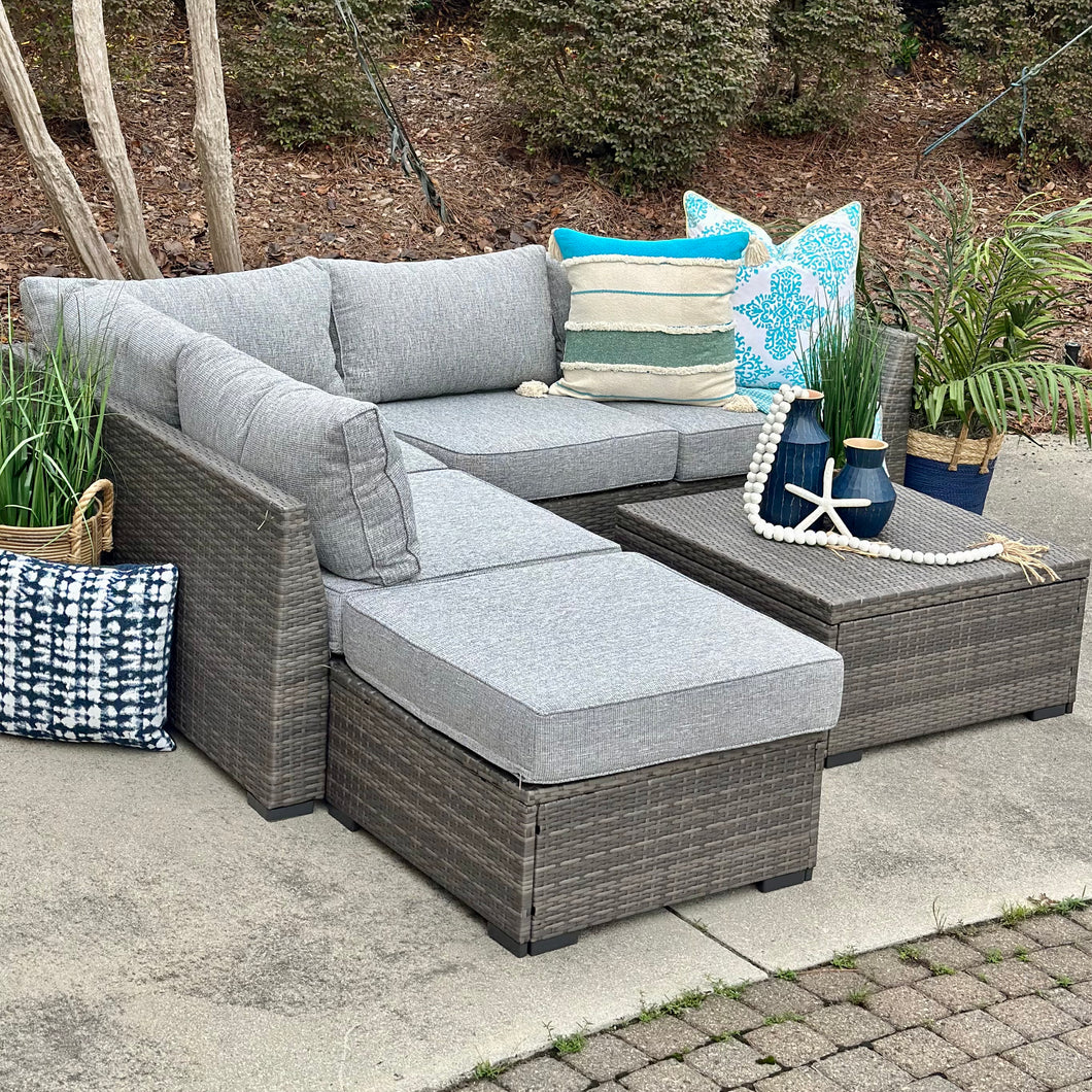4PC Grey Wicker Seating Set