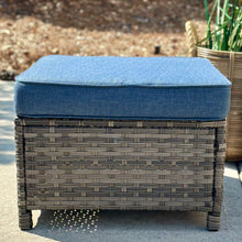Load image into Gallery viewer, Blue/Wicker Outdoor Ottoman

