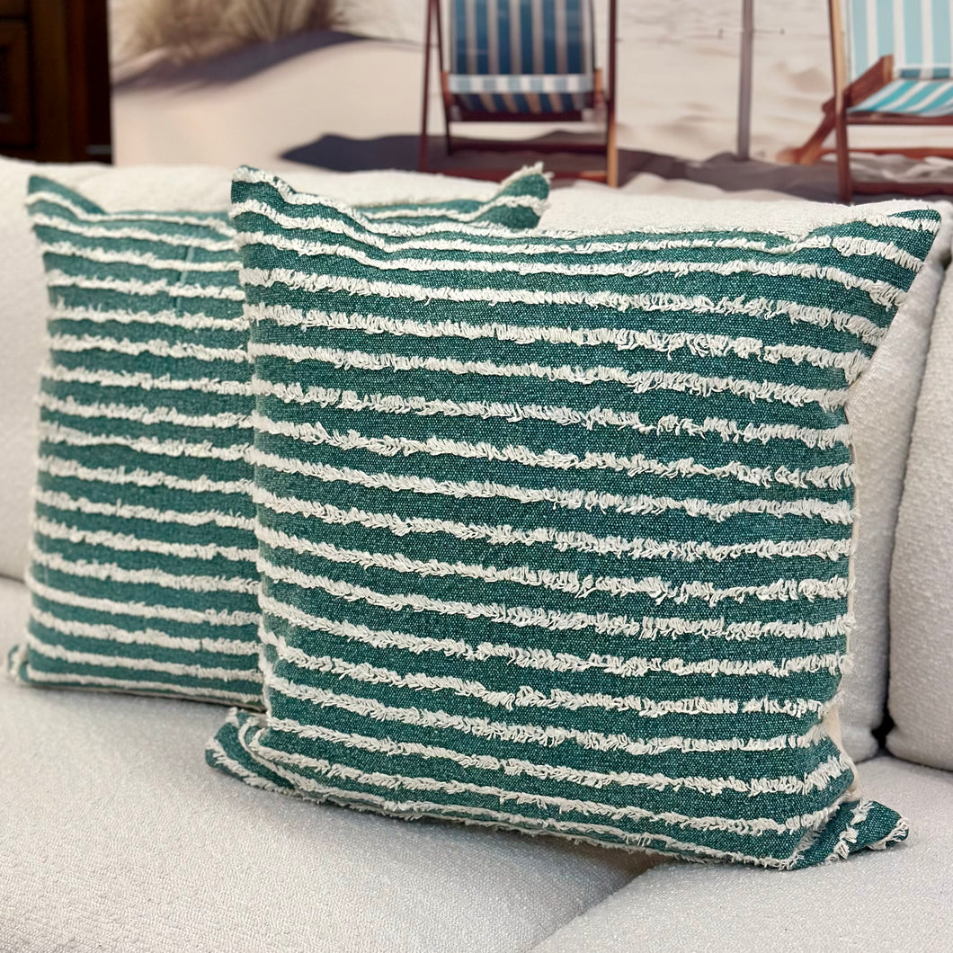 Teal Shag Stripe Pillow