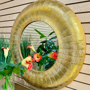 Gold Textured Round Mirror