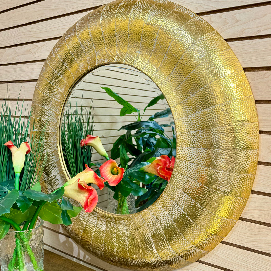 Gold Textured Round Mirror